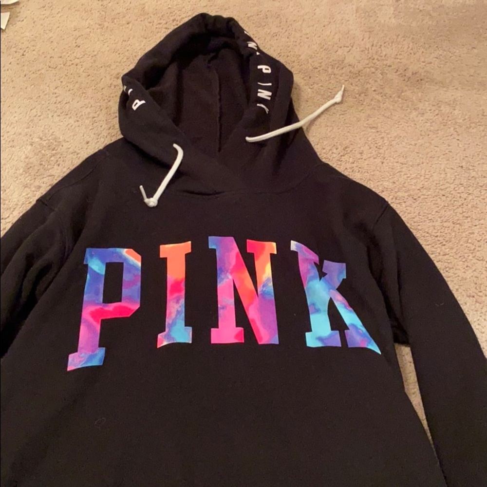 PINK by VS black sweatshirt with tie dye letters